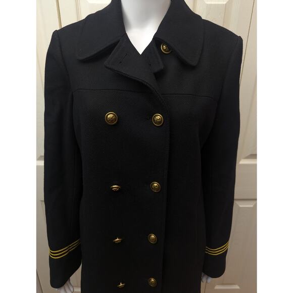 Tory Burch Pea Coat Size 10 Wool Military Double Breasted Gold Logo Buttons - Picture 15 of 16